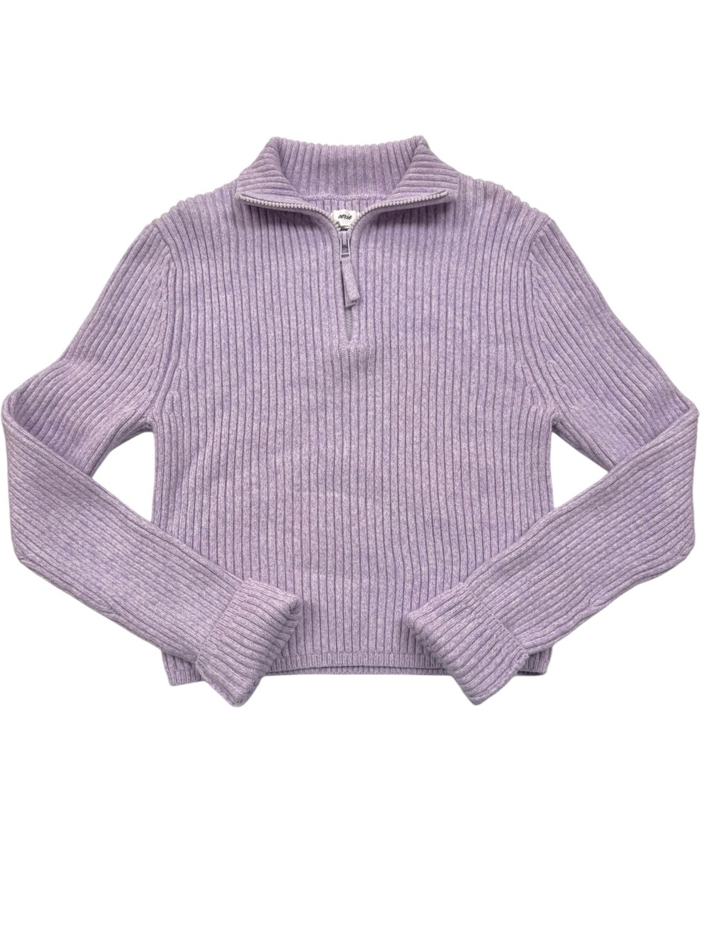 Aerie Purple Ribbed Quarter Zip Sweater Large Mock Neck Cropped Pullover